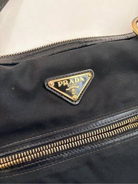 Prada Black Nylon Messenger Bag with Gold-Tone Logo